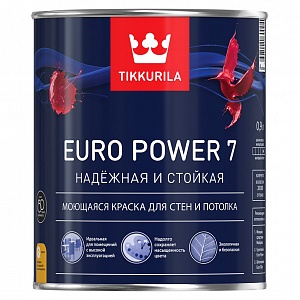 Краска водоэмульсионная EURO 7 POWER  матовая (база С), Tikkurila (0,9л)